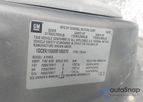 2008 Chevrolet Silverado K1500 z USA, uszkodzony, nr VIN 1GCEK19068E199370